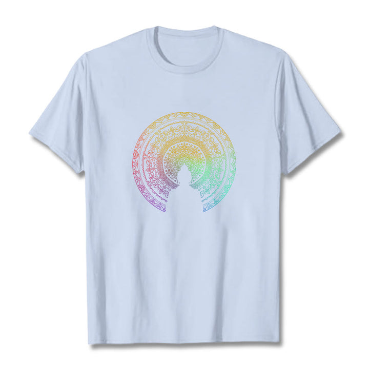 Buddha Stones Colorful Gradient Mandala Buddha Cotton Tee T-shirt - LightCyan - 2XL - image 14