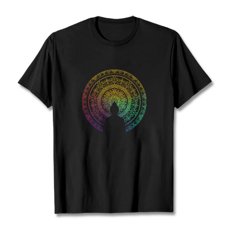 Buddha Stones Colorful Gradient Mandala Buddha Cotton Tee T-shirt - Black - 2XL - image 1