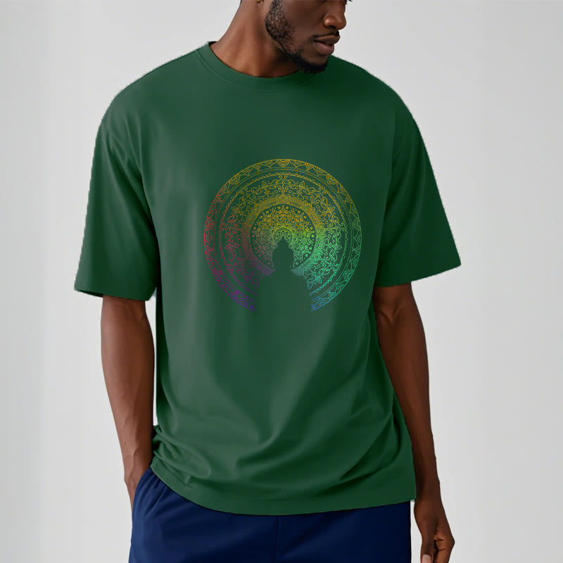 Buddha Stones Colorful Gradient Mandala Buddha Cotton Tee T-shirt