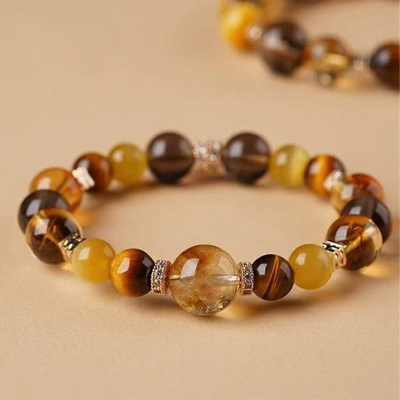 Buddha Stones Citrine Topaz Tiger Eye Happiness Bracelet