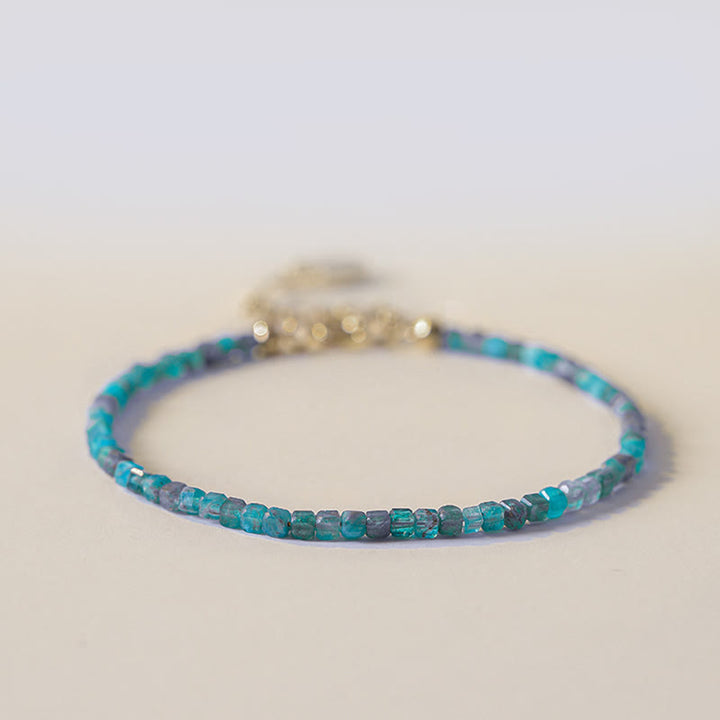 Buddha Stone 2.5mm Apatite Ultra-thin Beads 14k Gold Plated Copper Heart Motivation Bracelet