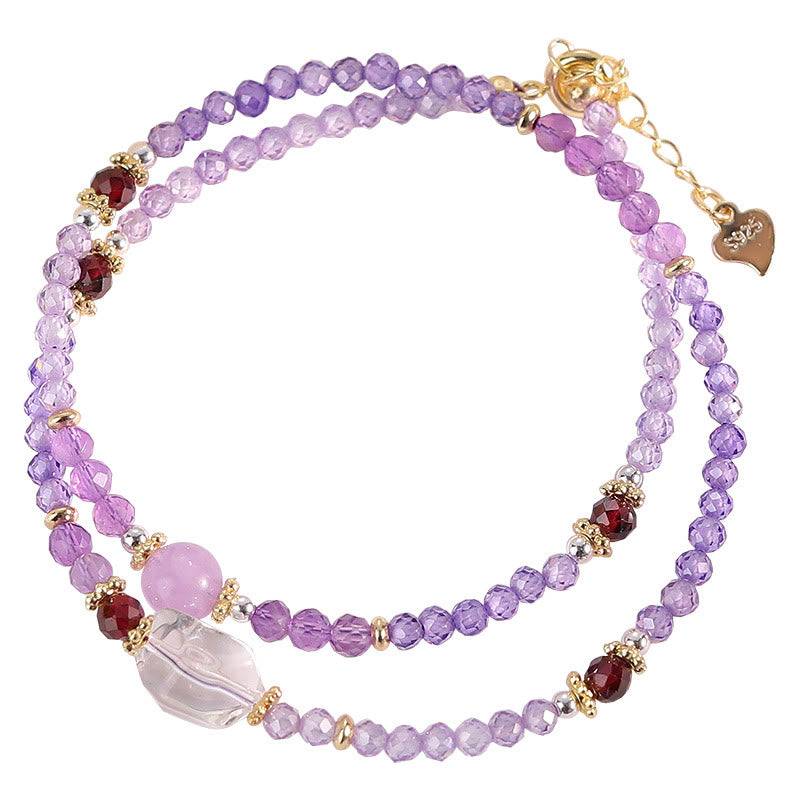 Buddha Stones 3.2mm Amethyst Green Rutilated Quartz Pink Tourmaline White Crystal Spiritual Awareness Double Wrap Bracelet