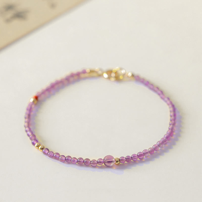 Buddha Stones 2mm Ultra-Thin Beads Natural Amethyst 14k Gold Plated Copper Inner Peace Meditation Bracelet