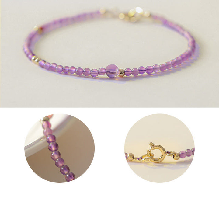 Buddha Stones 2mm Ultra-Thin Beads Natural Amethyst 14k Gold Plated Copper Inner Peace Meditation Bracelet