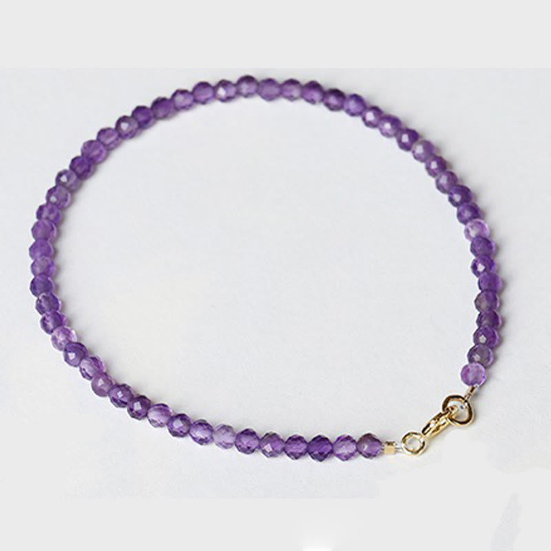 Buddha Stones 3mm Natural Amethyst Ultra-thin Beads 14k Gold Plated Copper Spiritual Awareness Bracelet