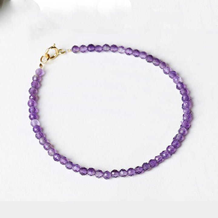 Buddha Stones 3mm Natural Amethyst Ultra-thin Beads 14k Gold Plated Copper Spiritual Awareness Bracelet