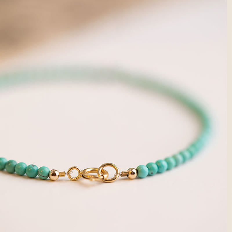 Buddha Stones 2mm Turquoise Ultra-thin Beads 14k Gold Plated Copper Wisdom Bracelet