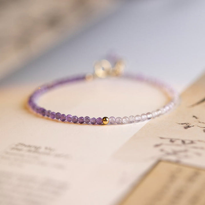 Buddha Stones 2.5mm Natural Amethyst Ultra-thin Beads 14k Gold Plated Copper Inner Peace Bracelet