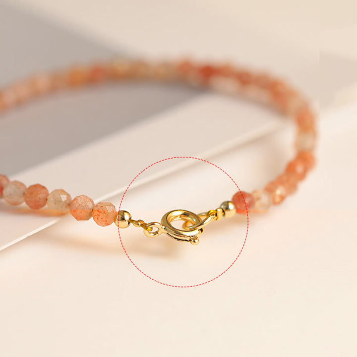 Buddha Stones 3mm Sun Stone Ultra-thin Beads 14k Gold Plated Copper Wealth Bracelet