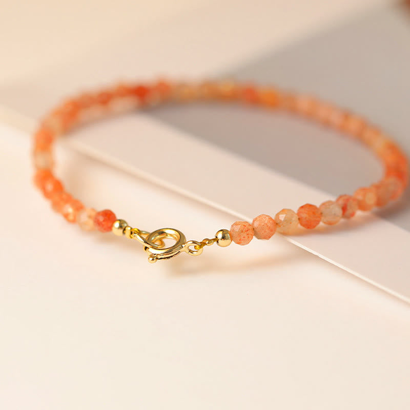 Buddha Stones 3mm Sun Stone Ultra-thin Beads 14k Gold Plated Copper Wealth Bracelet