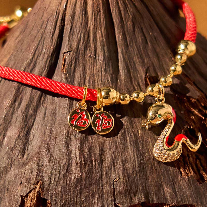 Buddha Stones Red String Fu Character Copper Snake Year Of The Snake Protection Braided Bracelet