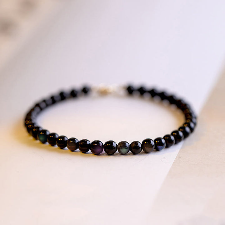 Buddha Stones Small Black Obsidian Ultra-Thin Beads Transformation Bracelet