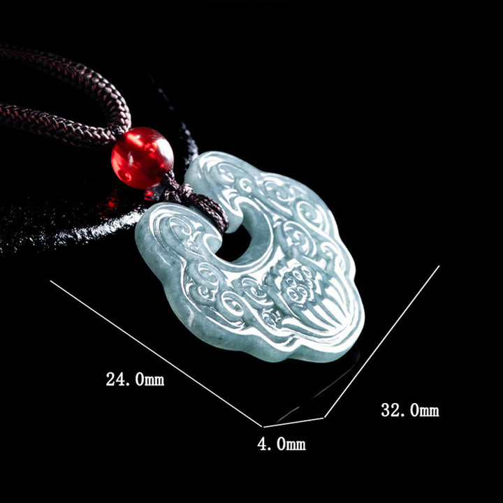 Buddha Stones Lotus Carved Jade Ruyi Abundance Prosperity Abundance Necklace Pendant