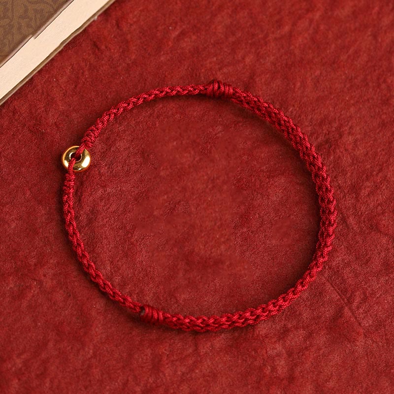 Buddha Stones 999 Gold Small Peace Buckle Red String Protection Luck Braided Bracelet Anklet