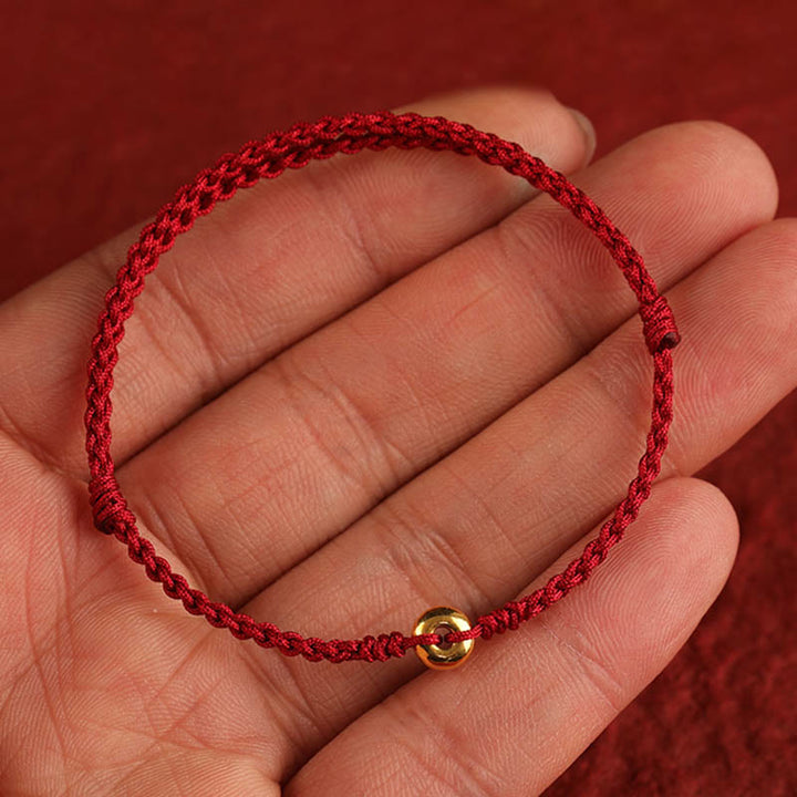 Buddha Stones 999 Gold Small Peace Buckle Red String Protection Luck Braided Bracelet Anklet