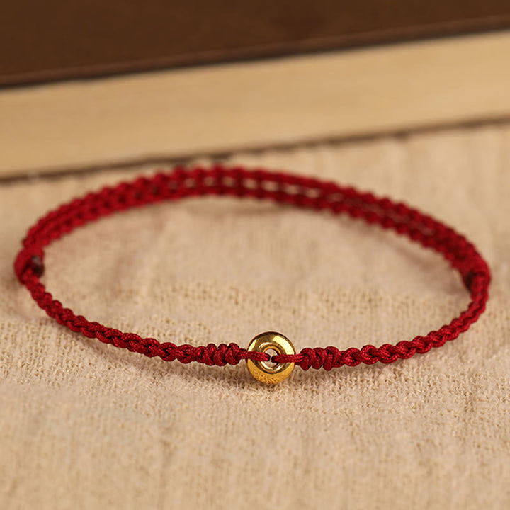 Buddha Stones 999 Gold Small Peace Buckle Red String Protection Luck Braided Bracelet Anklet