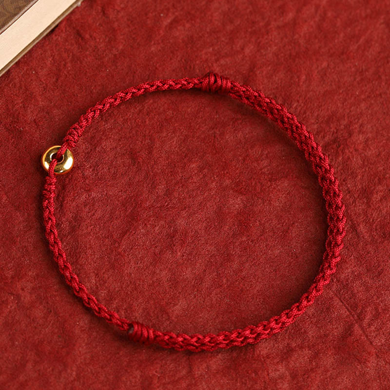 Buddha Stones 999 Gold Small Peace Buckle Red String Protection Luck Braided Bracelet Anklet