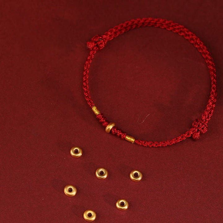 Buddha Stones 999 Gold Small Lucky Beads String Protection Luck Braided Bracelet Anklet - image 2