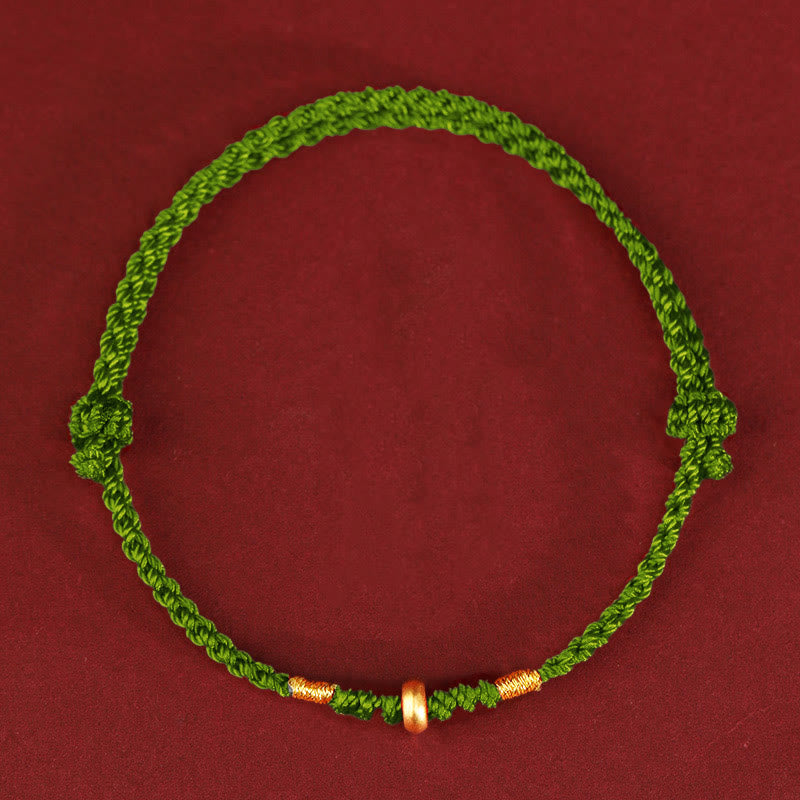 Buddha Stones 999 Gold Small Lucky Beads String Protection Luck Braided Bracelet Anklet - 999 Gold Anklet(Circumference 19-23cm) - Green Rope - image 10