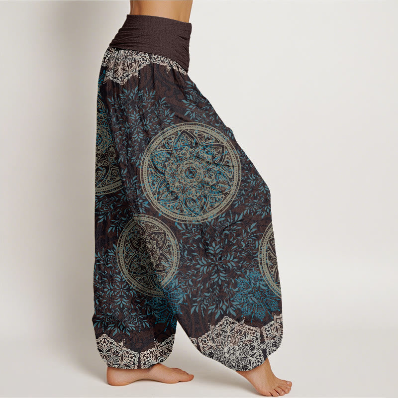 Buddha Stones Cotton Mandala Pattern Leaves Women's Elastic Waist Harem Pants - image 1