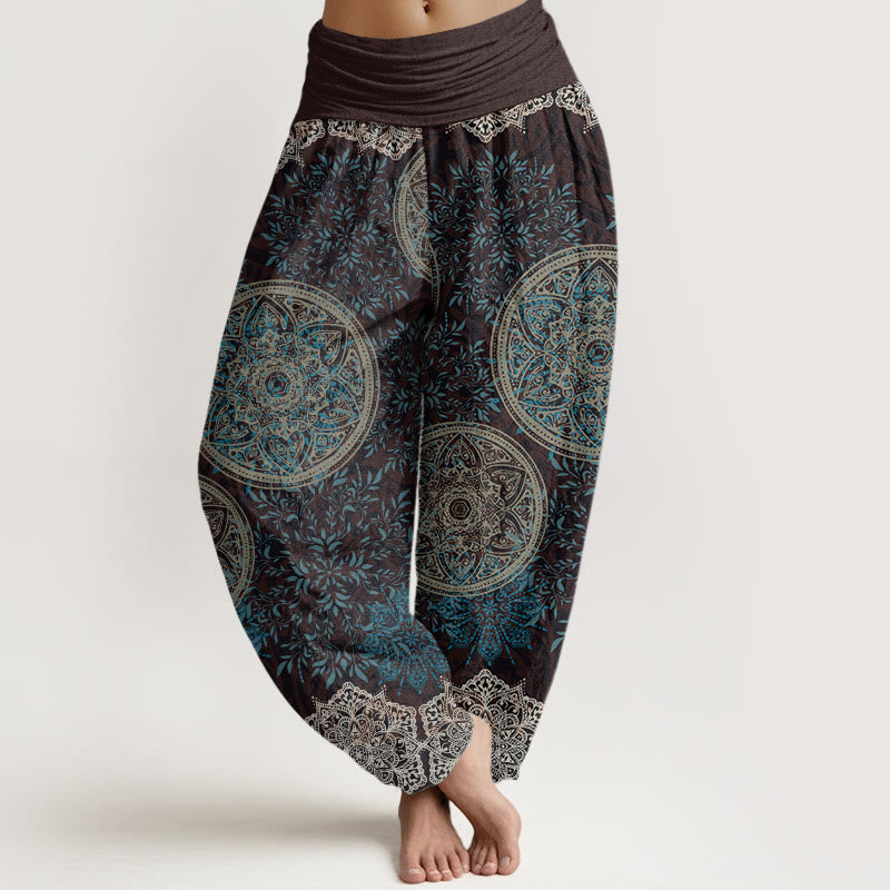 Buddha Stones Mandala Pattern Leaves Women's Elastic Waist Harem Pants - Brown - US22，UK/AU26，EU54 (6XL) - image 1