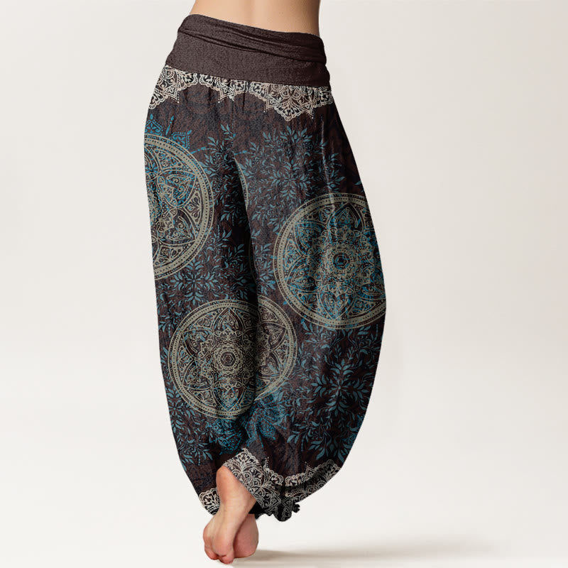 Buddha Stones Mandala Pattern Leaves Women's Elastic Waist Harem Pants