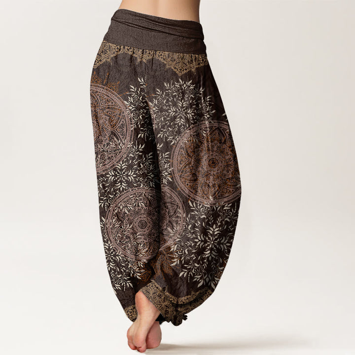 Buddha Stones Mandala Pattern Leaves Women's Elastic Waist Harem Pants - image 6