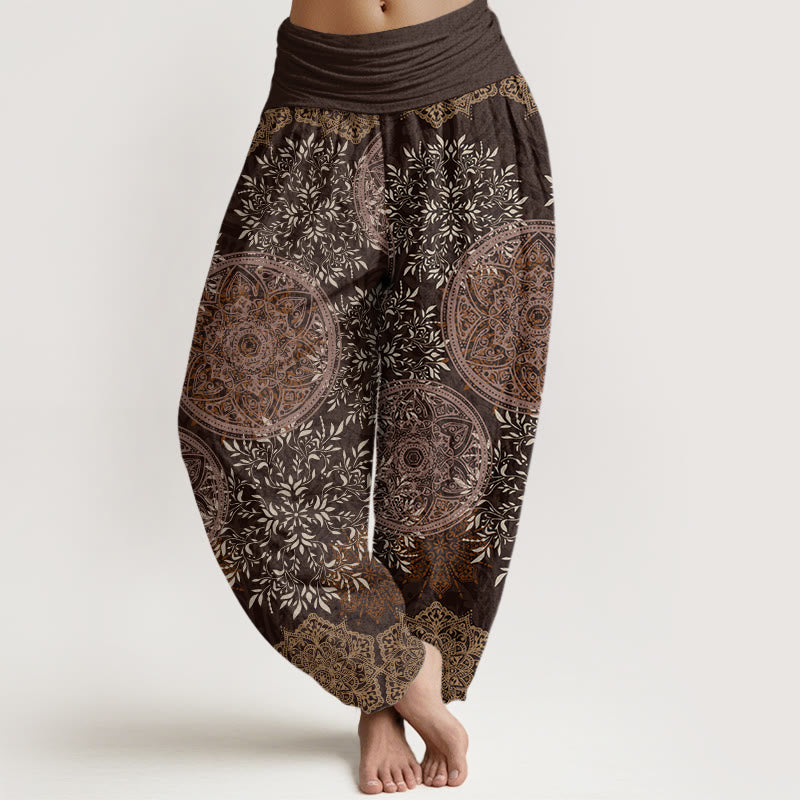 Buddha Stones Mandala Pattern Leaves Women's Elastic Waist Harem Pants - SaddleBrown - US22，UK/AU26，EU54 (6XL) - image 4