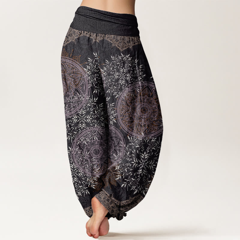 Buddha Stones Cotton Mandala Pattern Leaves Women's Elastic Waist Harem Pants - image 9