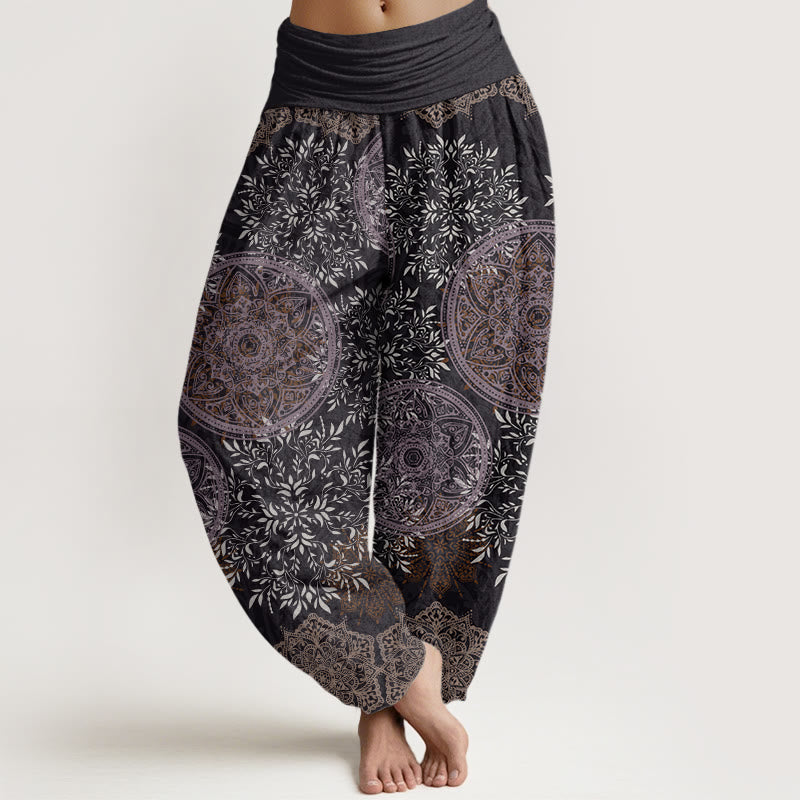 Buddha Stones Cotton Mandala Pattern Leaves Women's Elastic Waist Harem Pants - DimGray - US22，UK/AU26，EU54 (6XL) - image 7