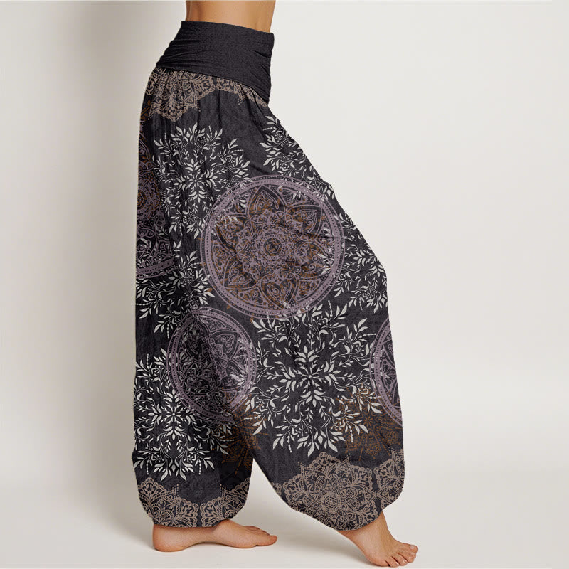 Buddha Stones Mandala Pattern Leaves Women's Elastic Waist Harem Pants