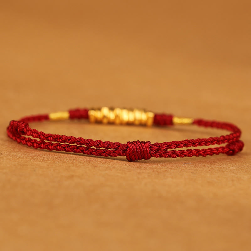 Buddha Stones 999 Gold Small Pieces String Protection Luck Ultra-Thin Braided Bracelet