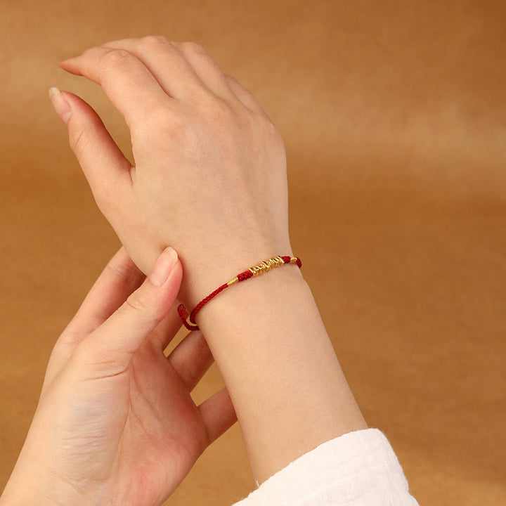 Buddha Stones 999 Gold Small Pieces String Protection Luck Ultra-Thin Braided Bracelet - image 4