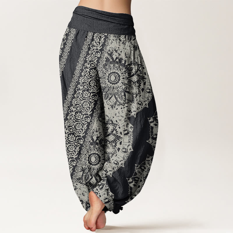 Buddha Stones Mandala Pattern Parallel Flowers Women's Elastic Waist Harem Pants - image 3