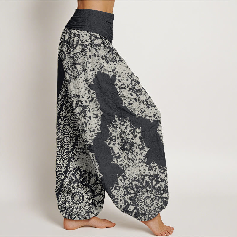 Buddha Stones Mandala Pattern Parallel Flowers Women's Elastic Waist Harem Pants - image 1