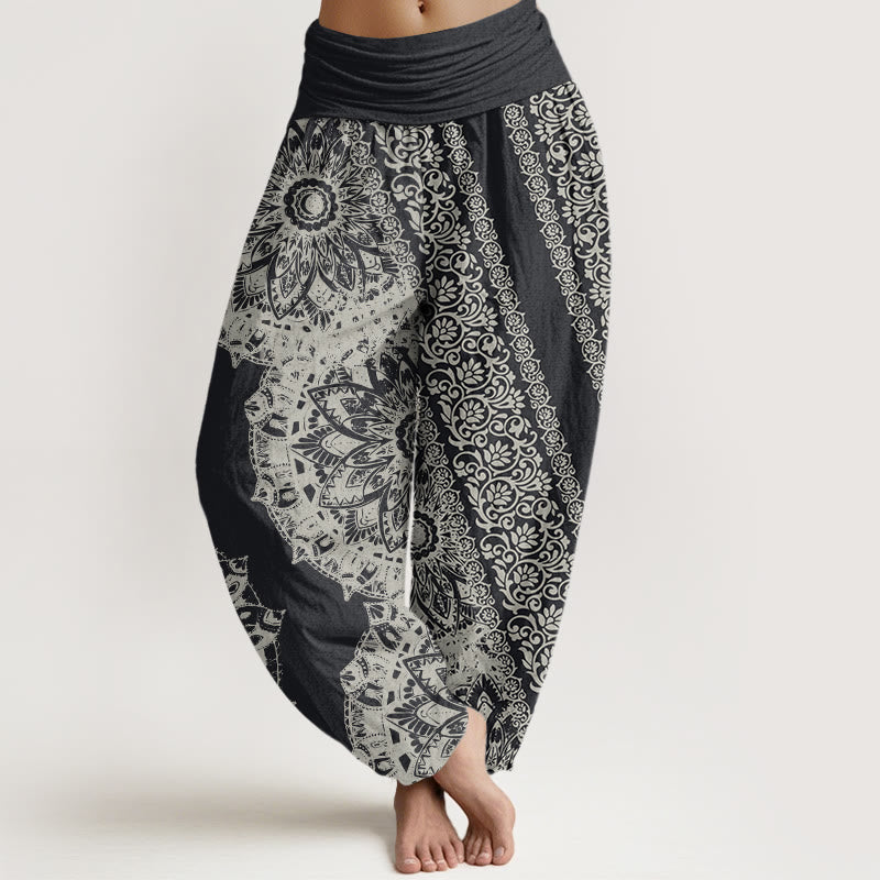 Buddha Stones Mandala Pattern Parallel Flowers Women's Elastic Waist Harem Pants - DimGray - US22，UK/AU26，EU54 (6XL) - image 1