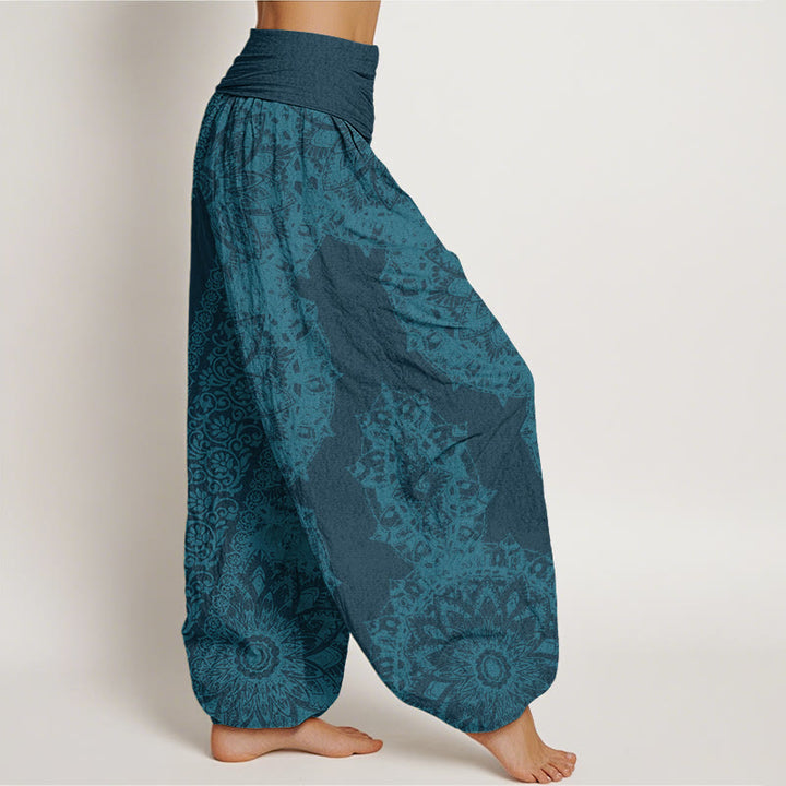 Buddha Stones Mandala Pattern Parallel Flowers Women's Elastic Waist Harem Pants - image 6