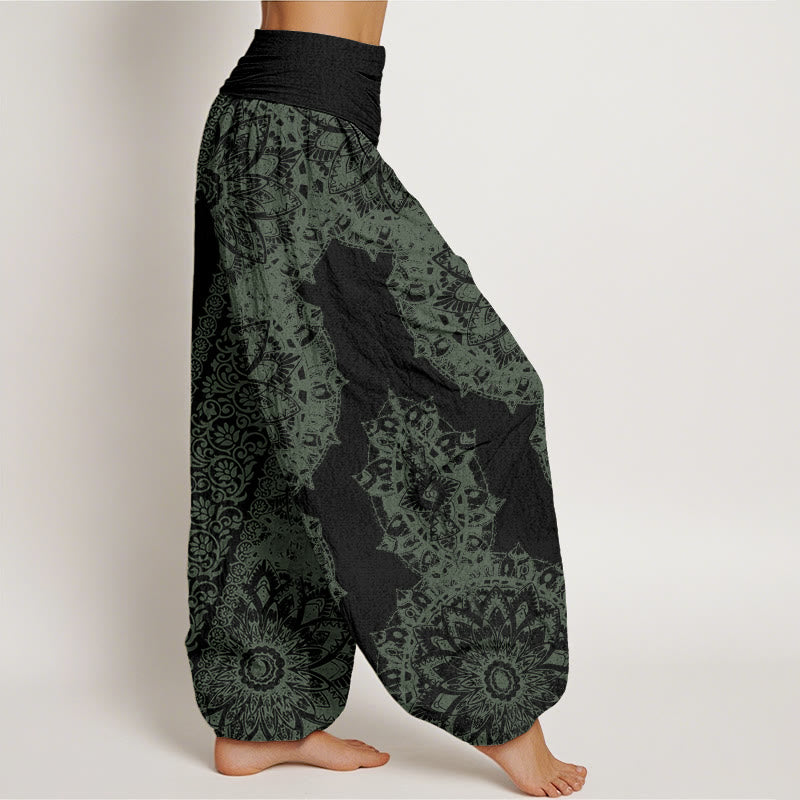 Buddha Stones Mandala Pattern Parallel Flowers Women's Elastic Waist Harem Pants - image 9