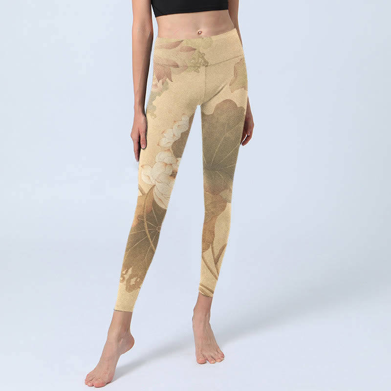 Buddha Stones Lotus Flowers Leaves Print Gym Leggings Women's Yoga Pants - image 5