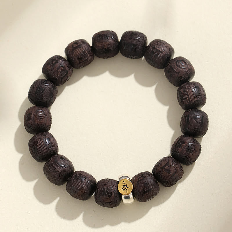 Buddha Stones Chinese Zodiac Ebony Wood Om Mani Padme Hum Balance Bracelet