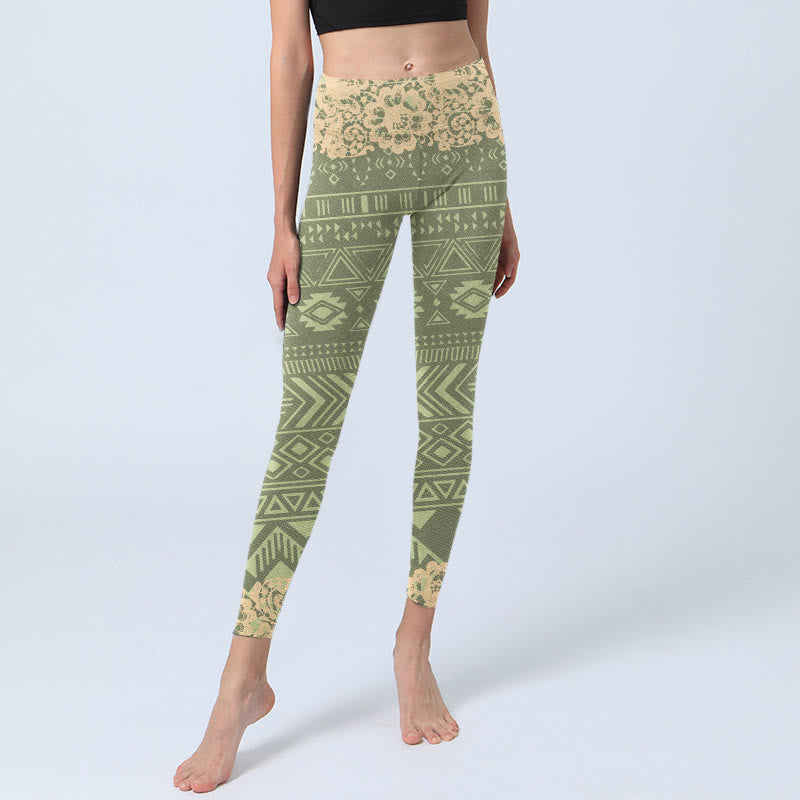 Buddha Stones Flowers Geometric Shapes Gym Leggings Women's Yoga Pants