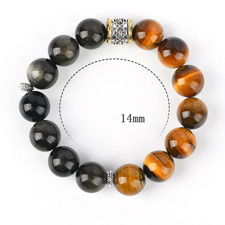 Buddha Stones Tiger Eye Gold Sheen Obsidian Om Mani Padme Hum Bracelet