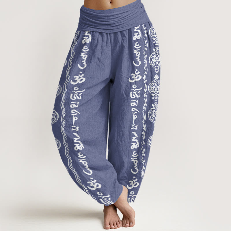 Buddha Stones Mandala Om Mani Padme Hum Women's Elastic Waist Harem Pants - SteelBlue - US22，UK/AU26，EU54 (6XL) - image 1