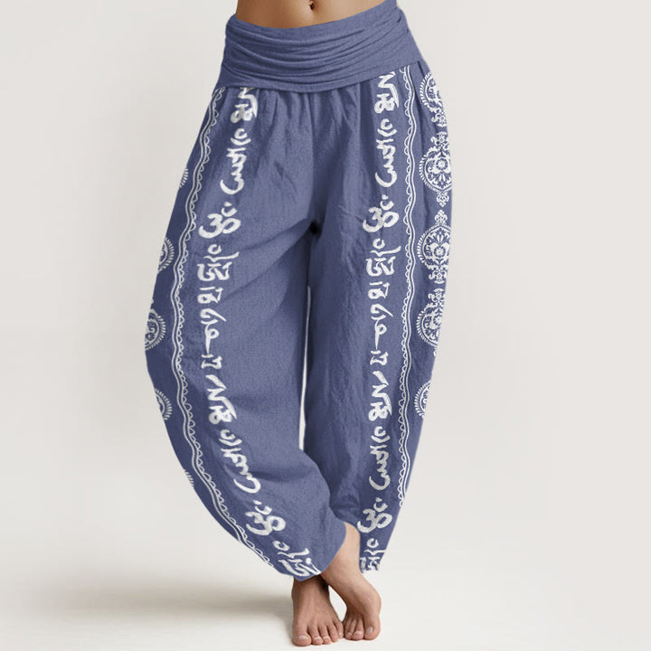 Buddha Stones Mandala Om Mani Padme Hum Women's Elastic Waist Harem Pants - SteelBlue - US22，UK/AU26，EU54 (6XL) - image 1
