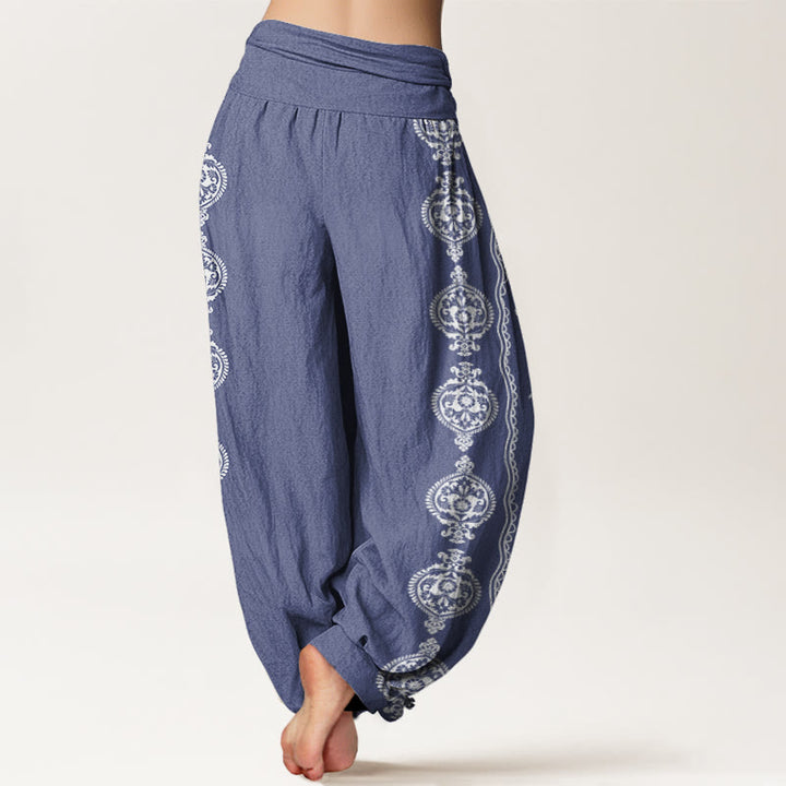 Buddha Stones Mandala Om Mani Padme Hum Women's Elastic Waist Harem Pants - image 3