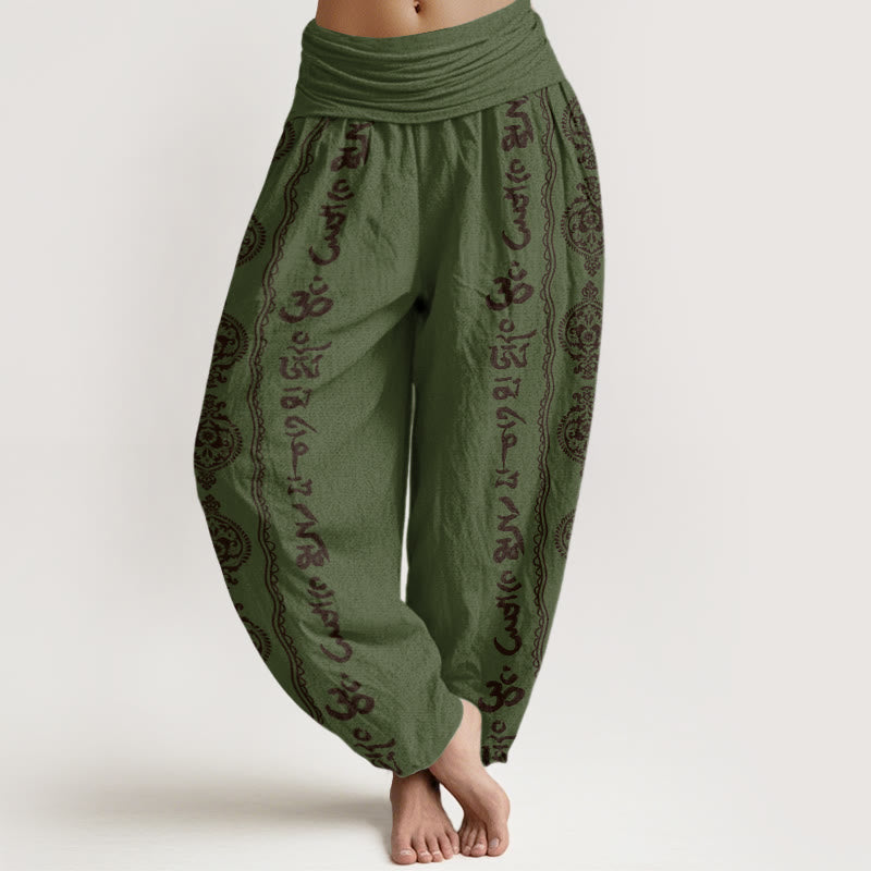 Buddha Stones Mandala Om Mani Padme Hum Women's Elastic Waist Harem Pants - DarkOliveGreen - US22，UK/AU26，EU54 (6XL) - image 4