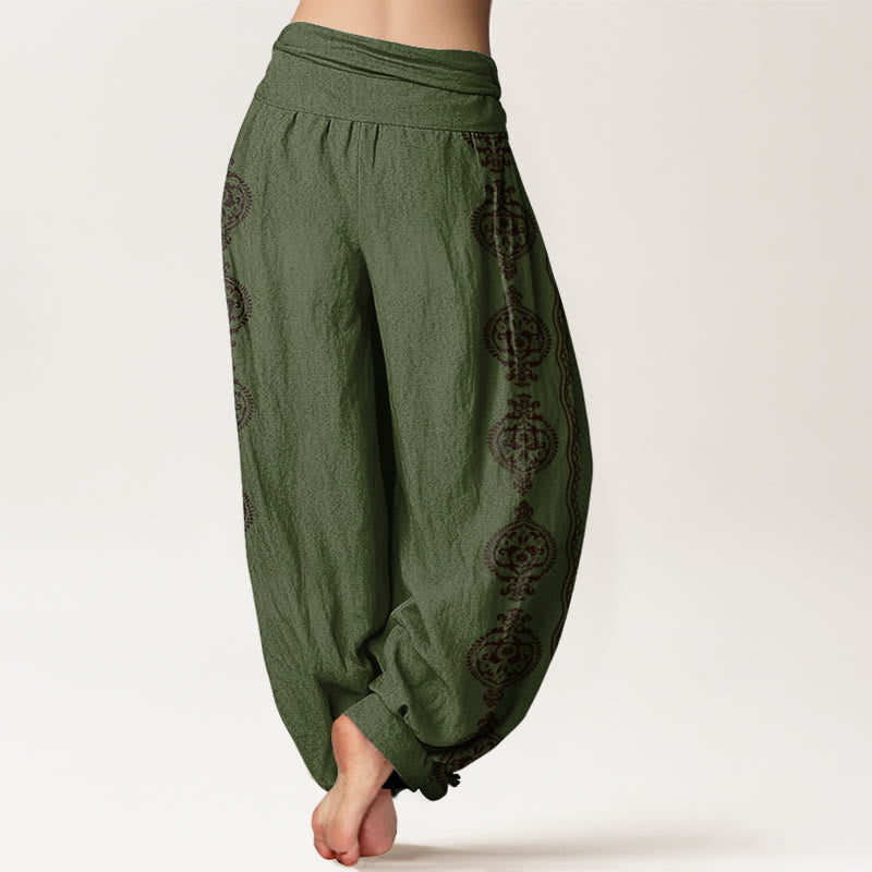 Buddha Stones Mandala Om Mani Padme Hum Women's Elastic Waist Harem Pants - image 7