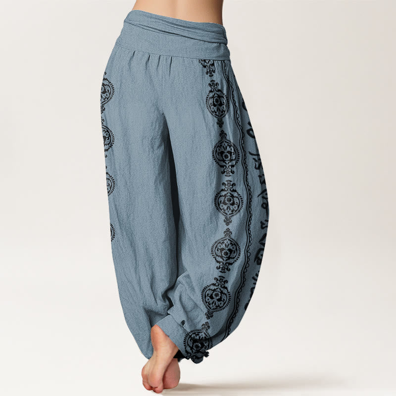Buddha Stones Mandala Om Mani Padme Hum Women's Elastic Waist Harem Pants - image 10