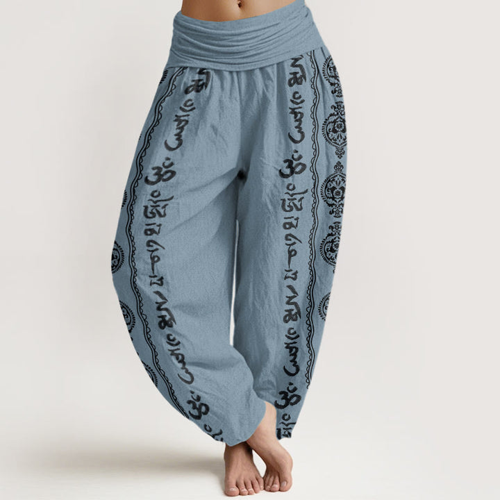 Buddha Stones Cotton Mandala Om Mani Padme Hum Women's Elastic Waist Harem Pants - LightSteelBlue - US22，UK/AU26，EU54 (6XL) - image 7