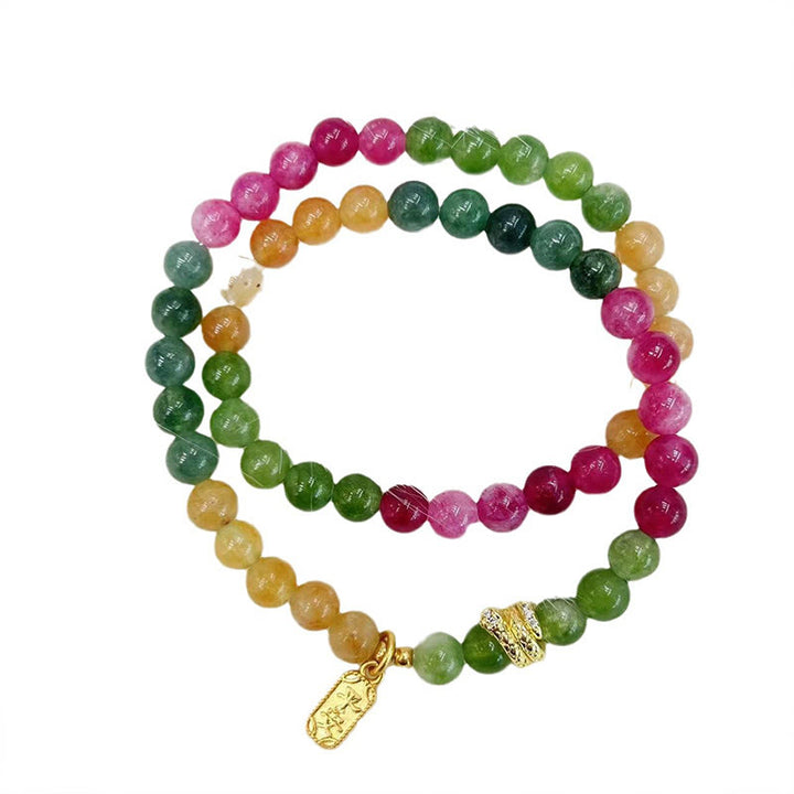 Buddha Stones Tourmaline Gold Plated Copper Peace And Joy Safe Plate Year of the Snake Double Wrap Bracelet